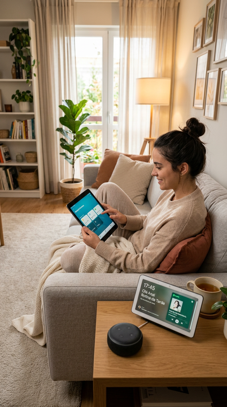 Tecnologia funcional para casa integrada com celular e dispositivos inteligentes