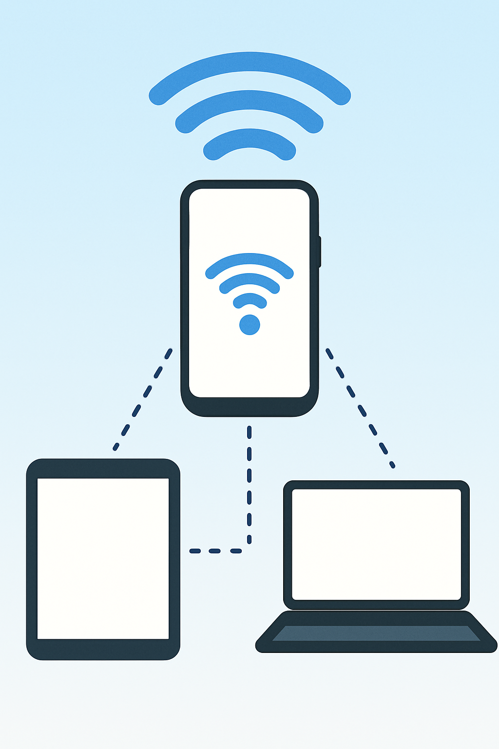 Smartphone compartilhando internet com outros dispositivos, representando o compartilhamento de internet.