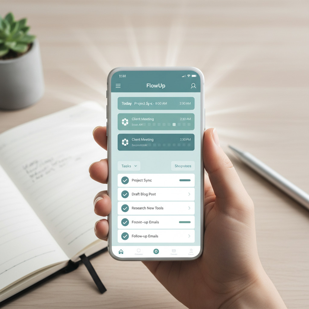 App de produtividade em um celular sendo usado para organizar tarefas