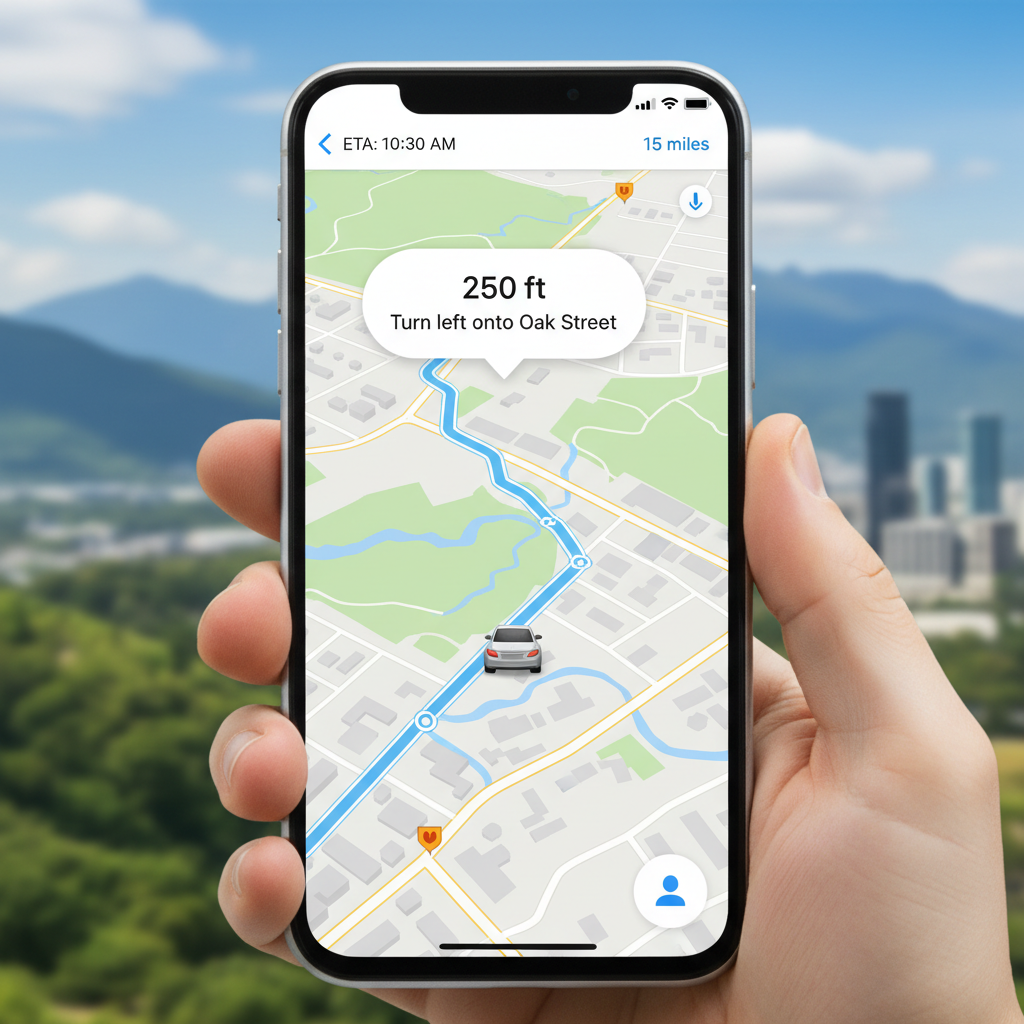 GPS do celular em tela de smartphone com rota de navegação destacada