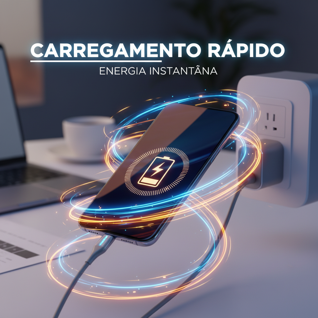 Celular carregando rapidamente com efeitos de luz